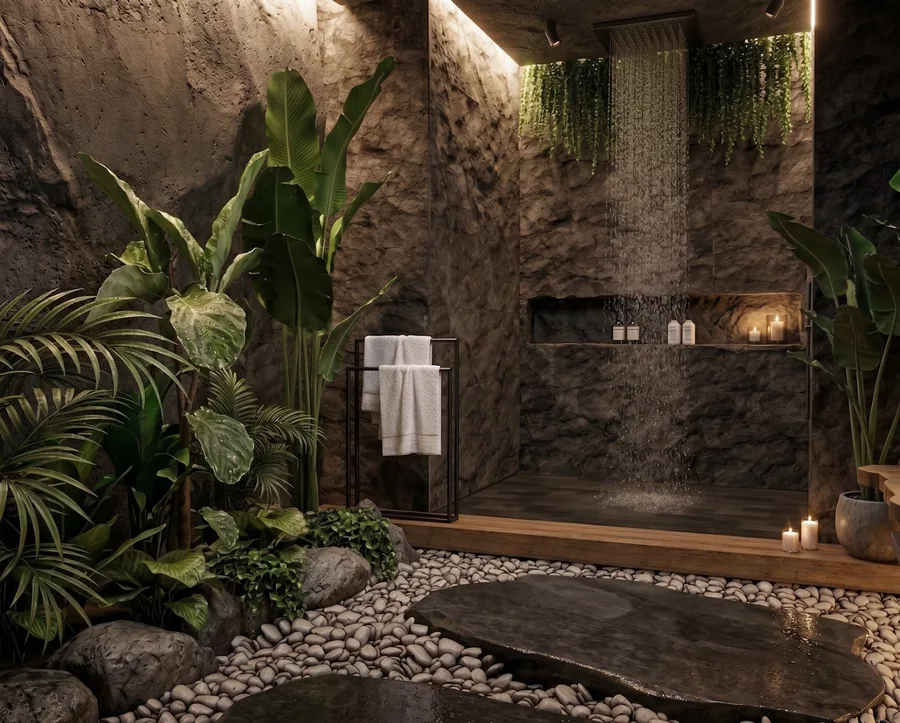 Domowe spa z kamieniem i zielenią